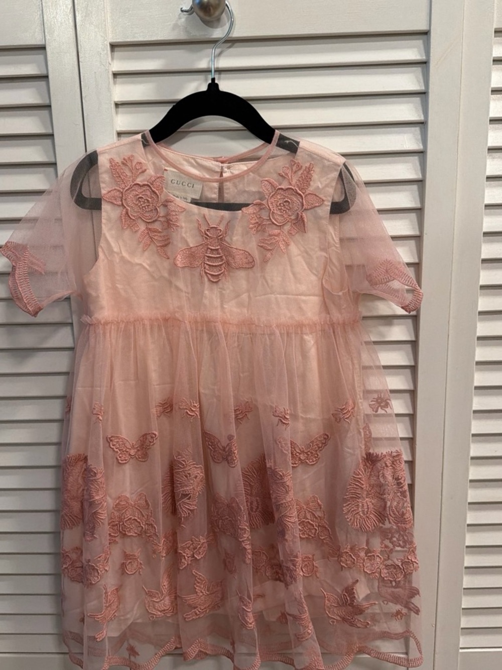 Gucci Blush Pink Embroidered Tulle Girls' Dress